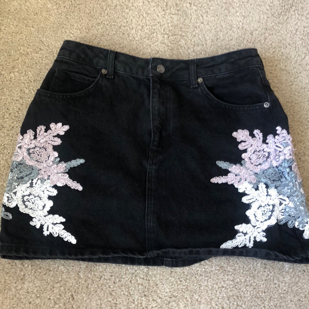 Black Denim Mini Skirt